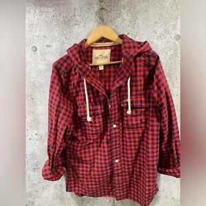 Red Plaid Hollister shirt with hood.